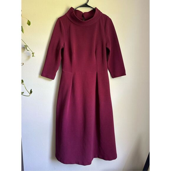 Boden Violet Ottoman Dress Ruby Ring Midi Length Fit & Flare Stand Collar sz 10 - Picture 2 of 8